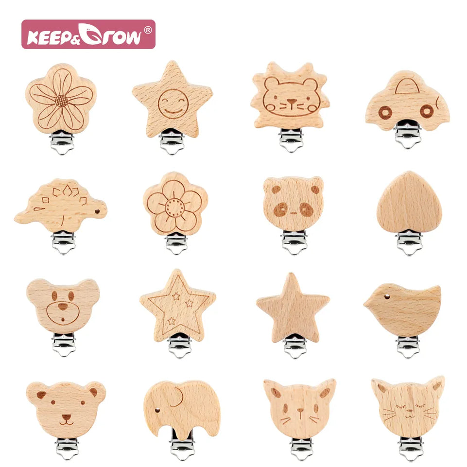 1pcs Wooden Pacifier Clip Natural Beech Wood Making Baby Teething DIY Soother Fixed Pacifier Chain Accessories
