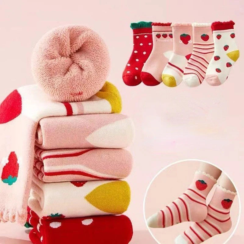 5Pairs Children's Socks Winter Thickened Terry Baby Socks Warm Soft Fleece Boys Girls Kids Floor Socks Towel Indoor Socks