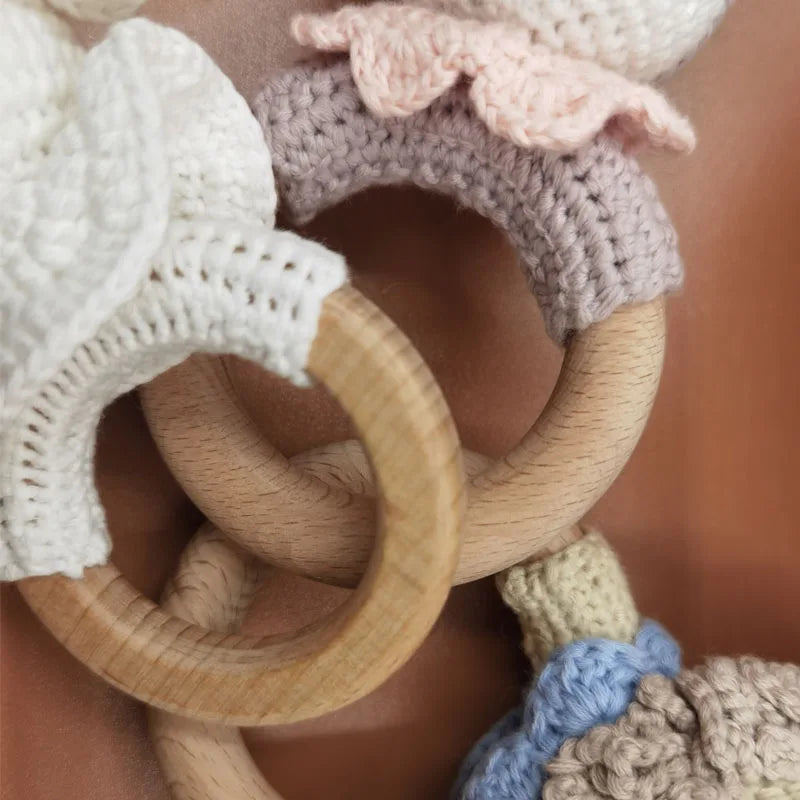 BPA Free Baby Wooden Teether DIY Crochet Deer Sheep Rattle Newborn Rodent Teething Ring Gym Educational Toys for Children Kids