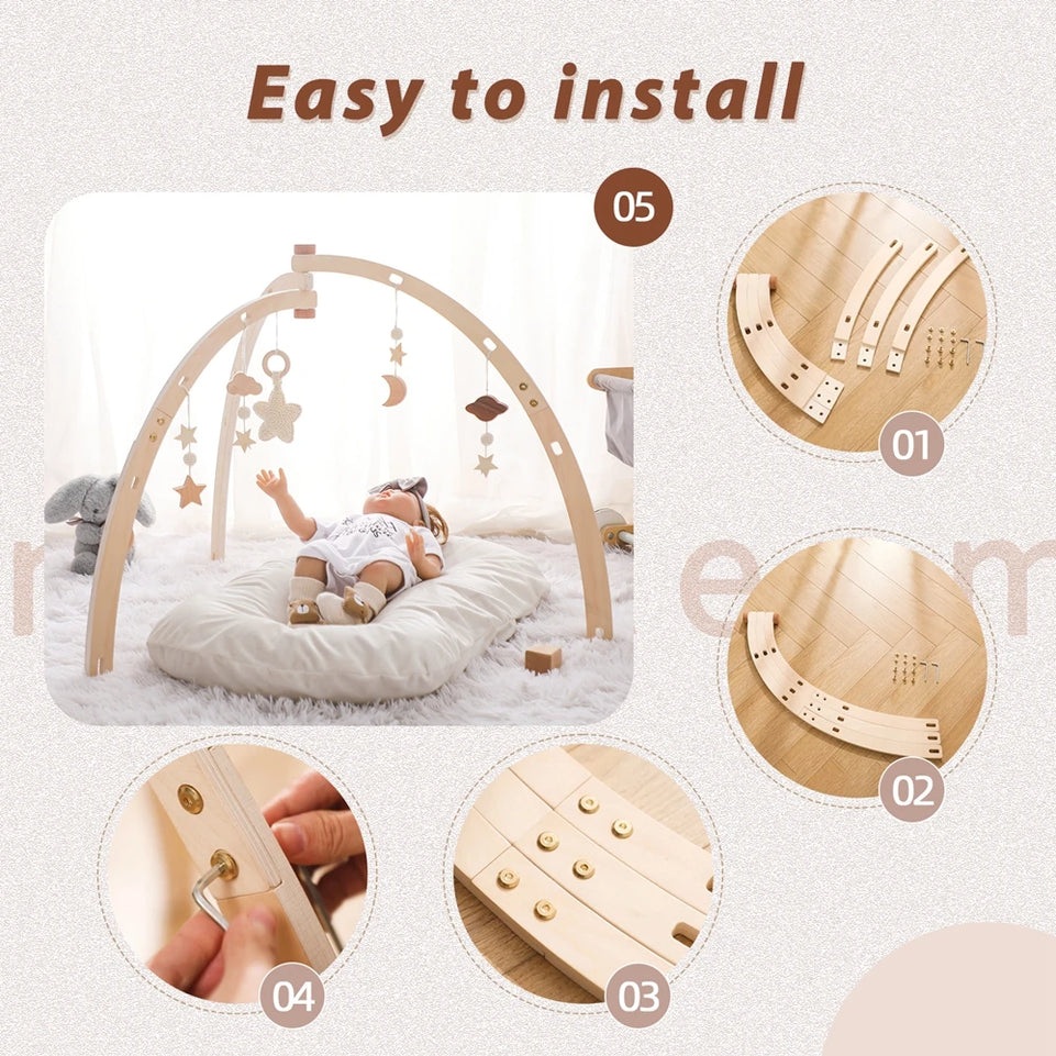 Baby Montessori Toys Wooden Gym Frame Splint Triangle Newborn Activity Gym Frame Star Cloud Hanging Pendant Baby Rattle Toys