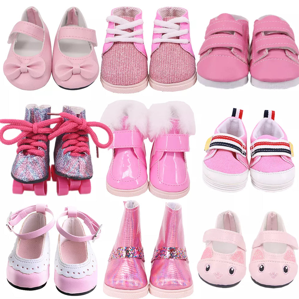 7Cm Doll Shoes Pink  Bow Canvas Shoes Sneakers Fit 18 Inch American Doll&43cm Baby New Born Doll Clothes Girl`s Accessories