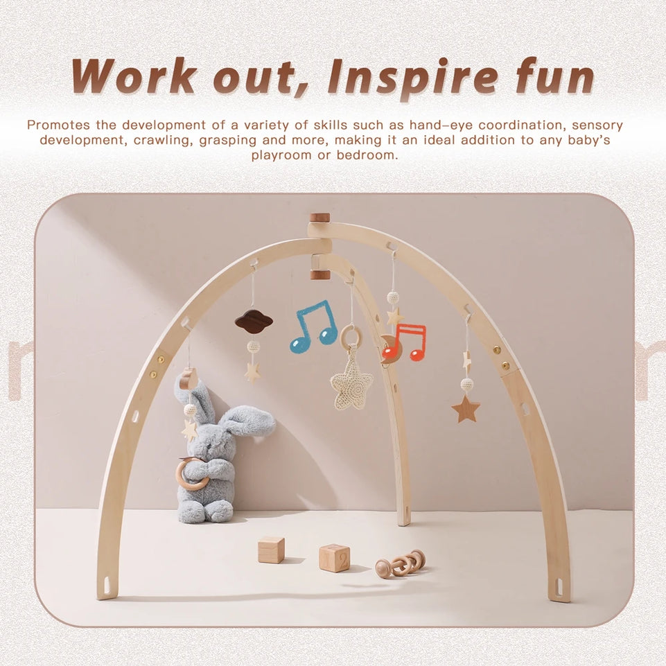 Baby Montessori Toys Wooden Gym Frame Splint Triangle Newborn Activity Gym Frame Star Cloud Hanging Pendant Baby Rattle Toys