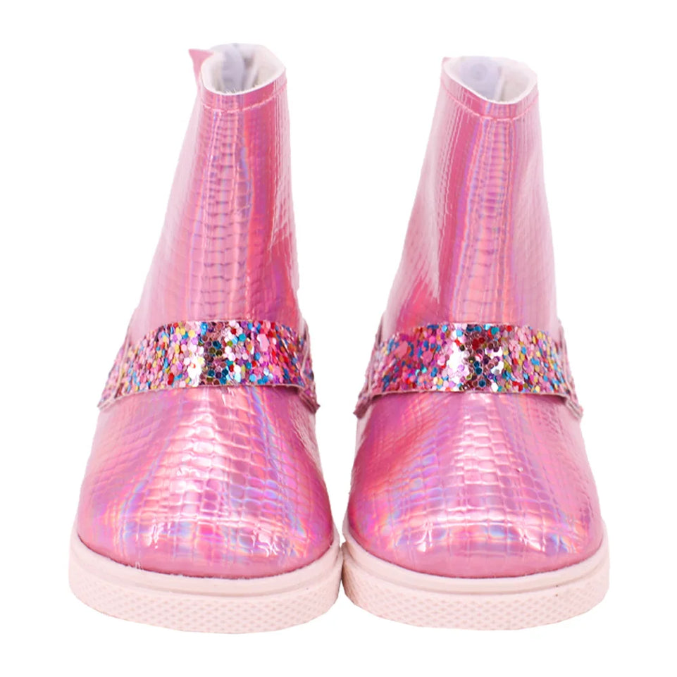 7Cm Doll Shoes Pink  Bow Canvas Shoes Sneakers Fit 18 Inch American Doll&43cm Baby New Born Doll Clothes Girl`s Accessories