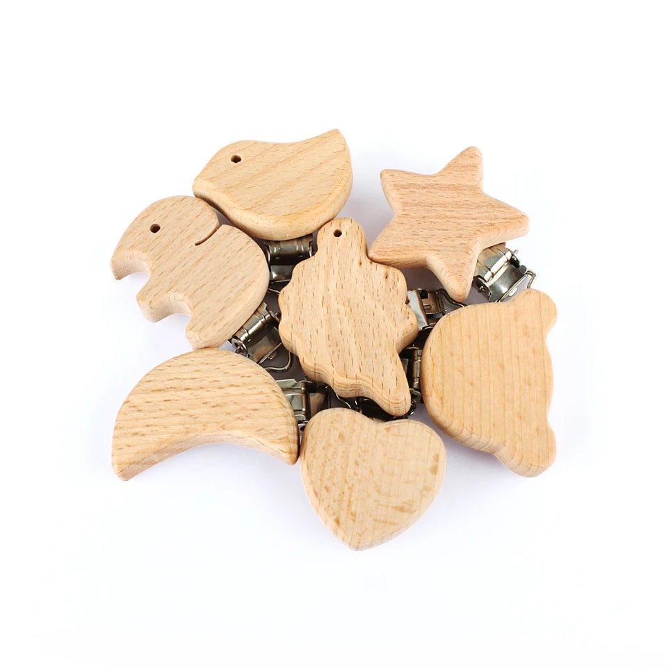 1pcs Wooden Pacifier Clip Natural Beech Wood Making Baby Teething DIY Soother Fixed Pacifier Chain Accessories