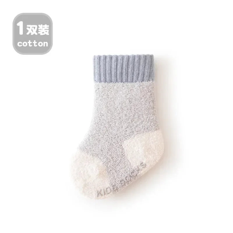 Warm Baby Sock Simplicity Solid Color Calf Sock for Newborn Boy Girl Autumn Winter Coral Fleece Toddler Non-slip Floor Sock