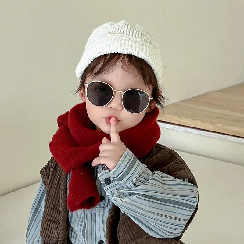Autumn Winter Scarf for Kids Boy Girl Ins Korean Fashion Solid Color Scraf Wool Cashmere 15*130cm Scarf for 3-12 Year Children