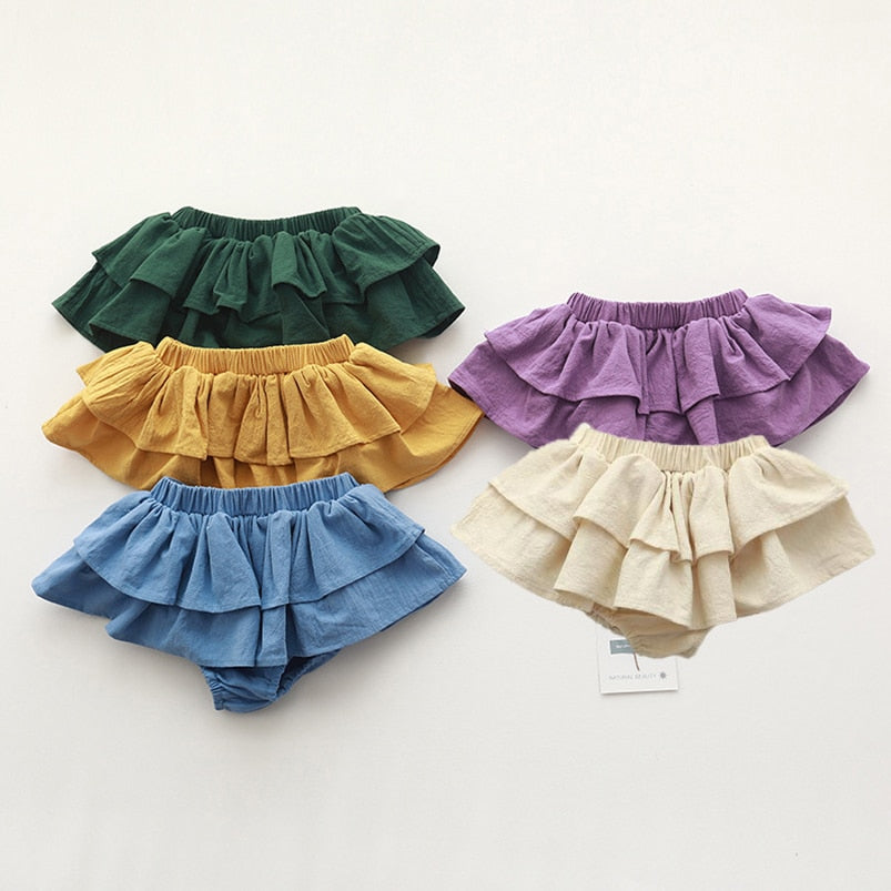Double Layers Tutu Skirt for Girls Clothes Summer Vintage Linen Cotton Kids Pettiskirt for Toddler Girls Clothing Cake Skirt